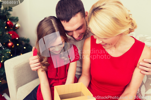 Image of happy family opening gift box