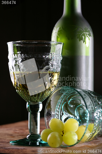 Image of Two Goblets, Grape and Bottle