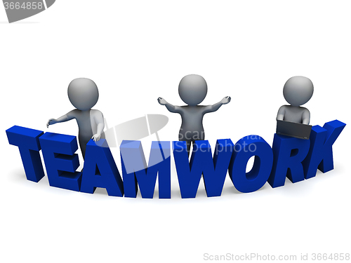Image of Teamwork Shows 3d Characters Working Together