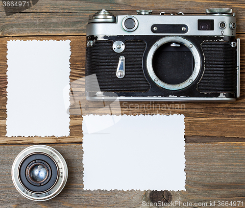 Image of blank photo with vintage camera