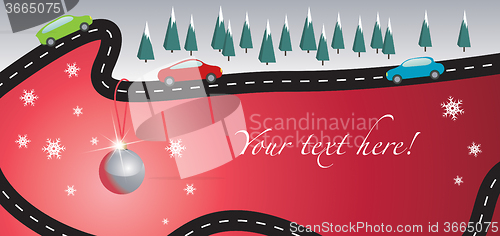 Image of Christmas card with road and cars