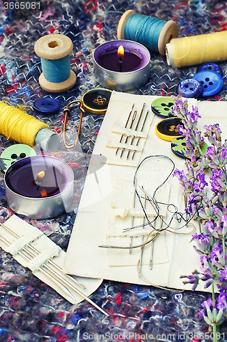 Image of Set of seamstresses and bouquet of lavender