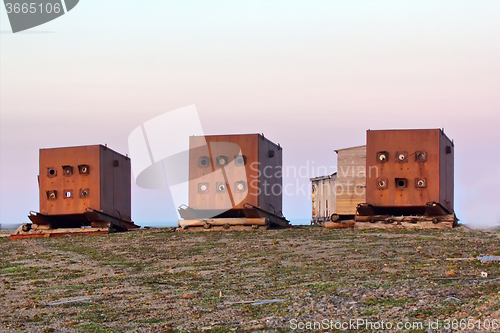 Image of Armored bunkers for nuclear weapons testing. Atomic site on the Novaya Zemlya archipelago. Russia