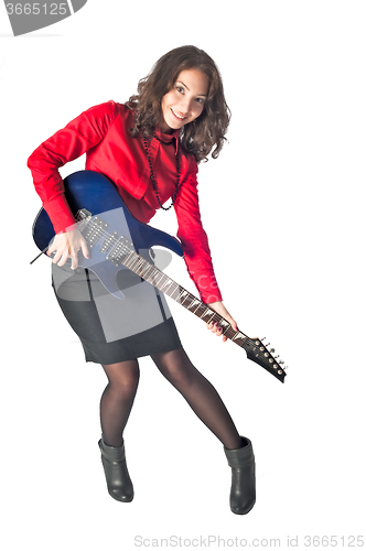 Image of Funny businesswoman with electronic guitar