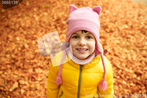 Image of happy little girl in autumn park