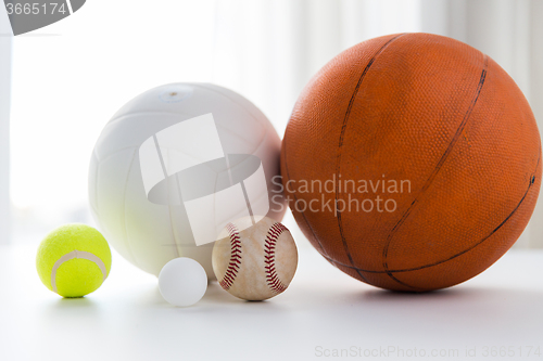 Image of close up of different sports balls set