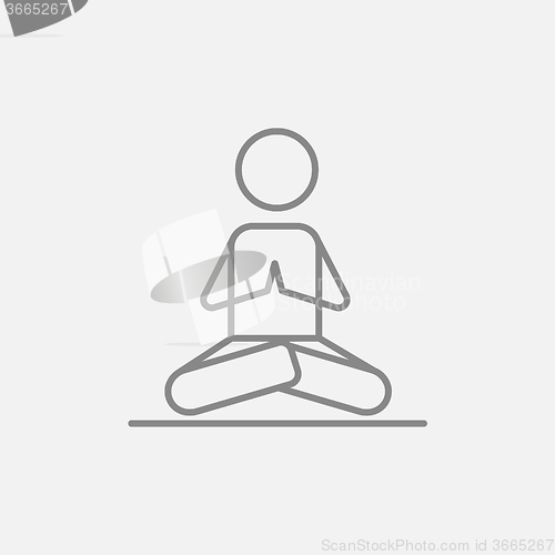 Image of Man meditating in lotus pose line icon.