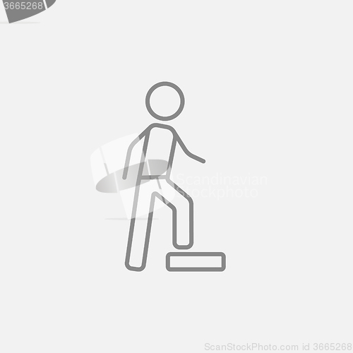 Image of Man doing step exercise line icon.