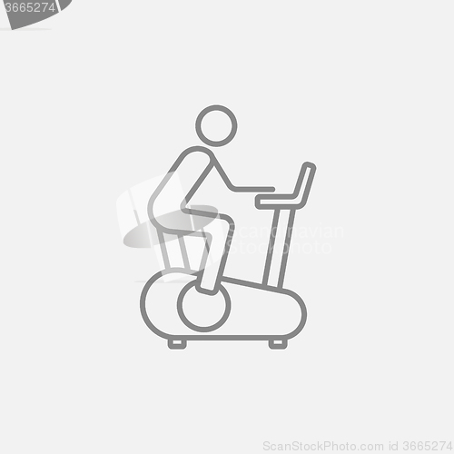 Image of Man training on exercise bike line icon.