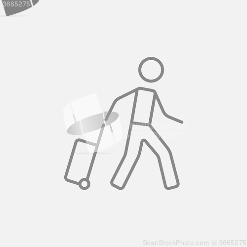 Image of Man with suitcase line icon.