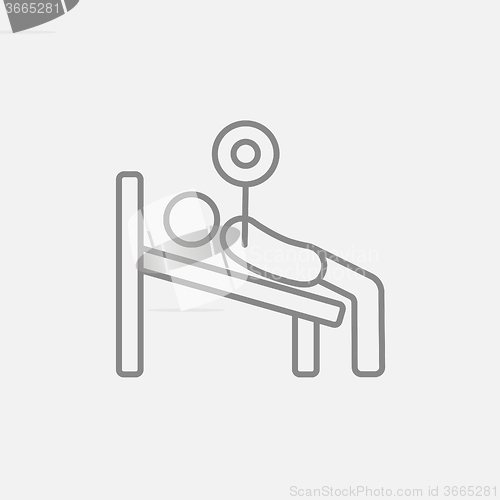 Image of Man lying on bench and lifting barbell line icon.