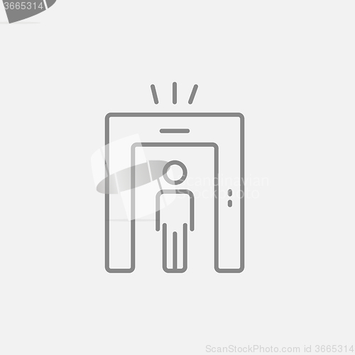 Image of Man going through metal detector gate line icon.