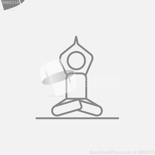 Image of Man meditating in lotus pose line icon.
