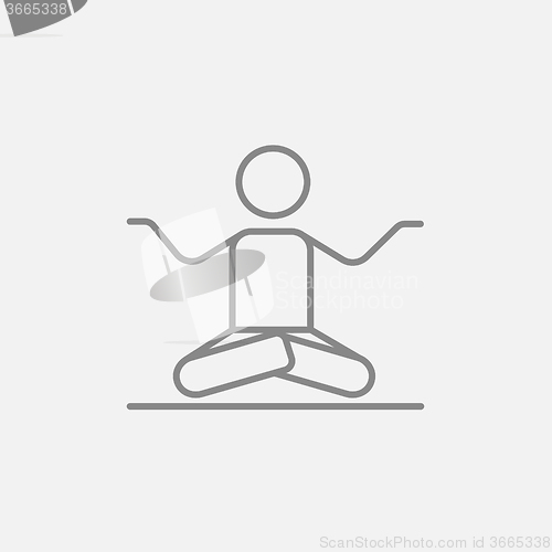 Image of Man meditating in lotus pose line icon.