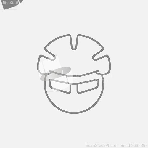 Image of Man in bicycle helmet and glasses line icon.