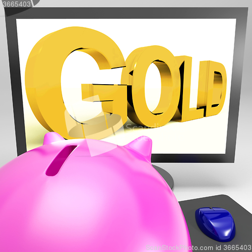 Image of Gold On Monitor Shows Wealth
