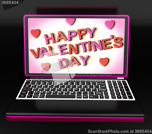 Image of Happy Valentine\'s Day On Laptop Showing Celebrating Love
