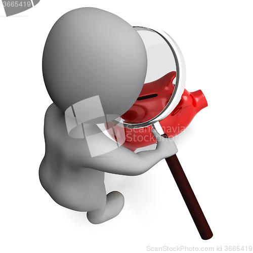 Image of Piggy Bank And Character Shows Checking Savings Finance And Bank