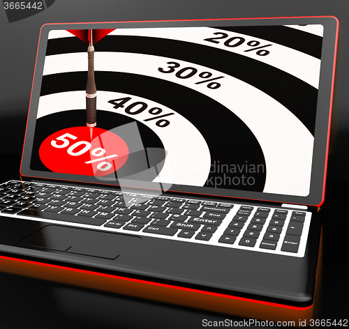 Image of 50Percent On Laptop Showing Big Promotions