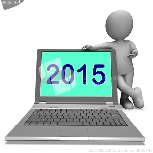 Image of Two Thousand And Fifteen Character And Laptop Shows Year 2015