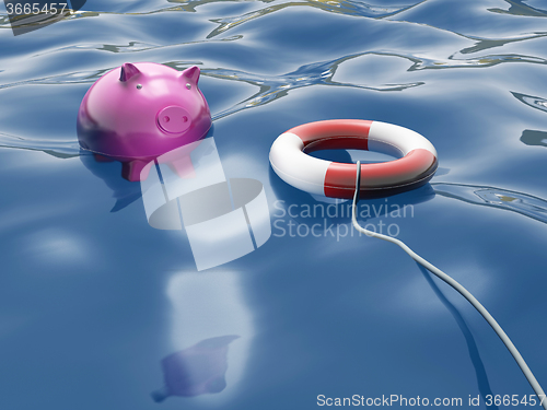 Image of Piggy With Lifebuoy Shows Lifesaver And Investment