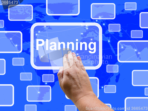 Image of Planning  Touch Screen Shows Objectives Plan And Organize