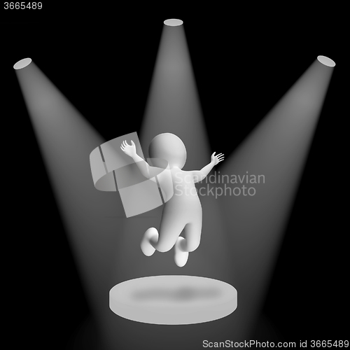 Image of White Spotlights On Jumping Character Showing Fame And Performan