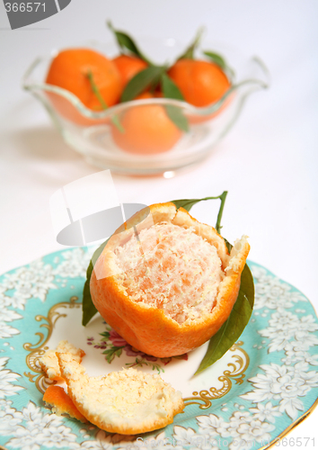 Image of Half peeled clementine on plate