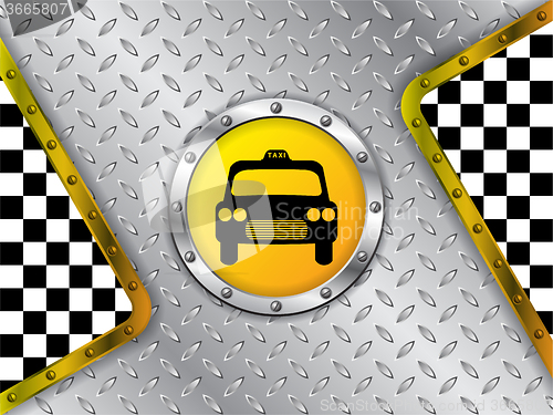 Image of Taxi company advertising with metallic badge