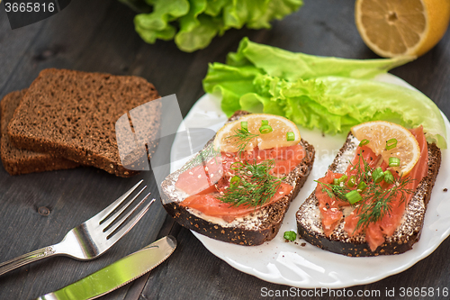 Image of Sandwich with salmon for breakfast