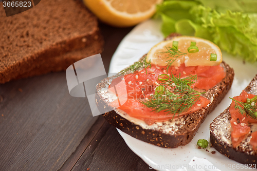 Image of Sandwich with salmon for breakfast