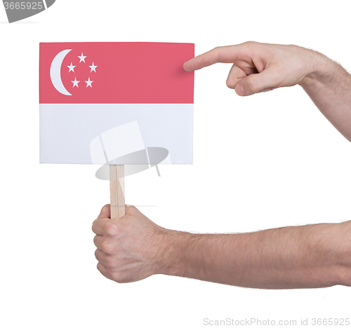 Image of Hand holding small card - Flag of Singapore