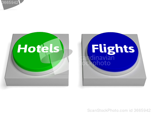 Image of Hotels Flights Buttons Shows Accomodation Or Flight