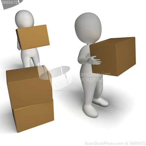 Image of Delivery By 3d Characters Shows Moving Packages 