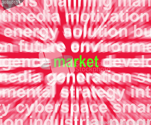 Image of Market Word Shows Advertising And Selling Goods