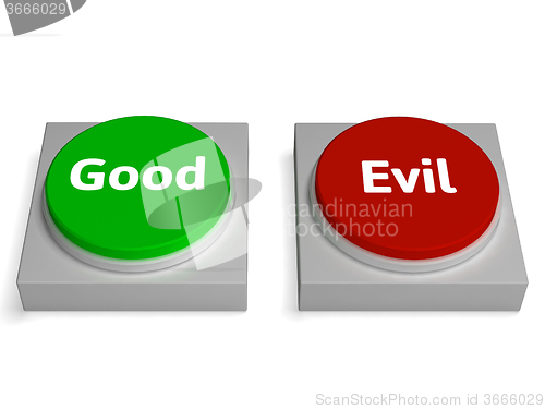 Image of Good Evil Buttons Show Goodness Or Devil