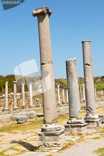 Image of  in  perge old construction  the column    roman temple 