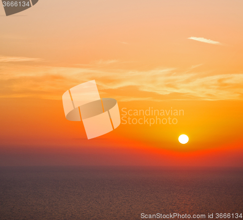 Image of in santorini    greece sunset and the sky mediterranean red sea
