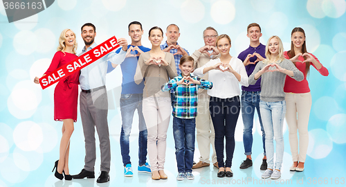 Image of happy people with percentage sign showing heart