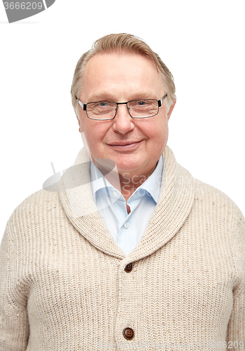 Image of smiling senior man in cardigan