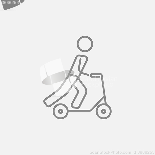 Image of Man riding kick scooter line icon.