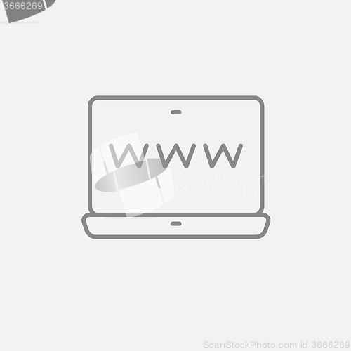 Image of Website on laptop screen line icon.
