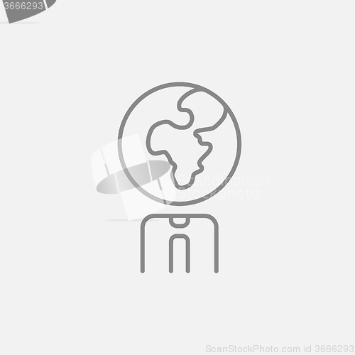 Image of Human with globe head line icon.