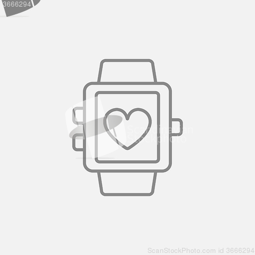 Image of Smartwatch with heart sign line icon.