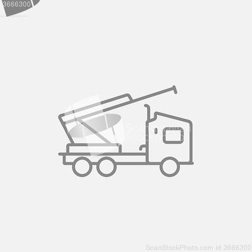 Image of Machine with a crane and cradles line icon.