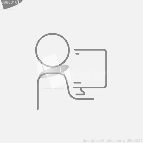 Image of Man working at his computer line icon.