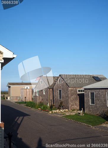 Image of trailer mobile homes and cottages waterfront park Montauk New Yo