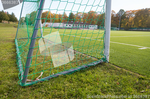 Image of close up of football goal on field