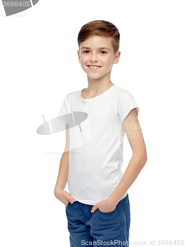 Image of happy boy in white t-shirt and jeans