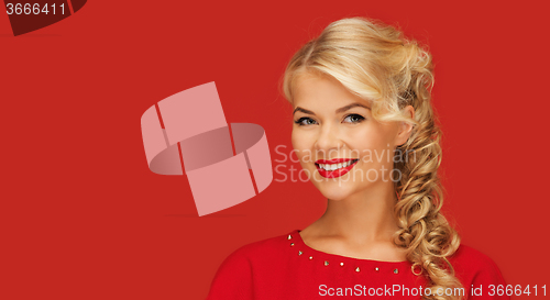 Image of lovely smiling woman in red